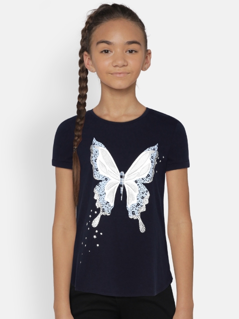 

GAP Girls' Blue Graphic Roll-Sleeve T-Shirt
