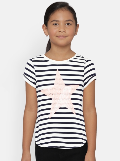 

GAP Girls' White Graphic Roll-Sleeve T-Shirt