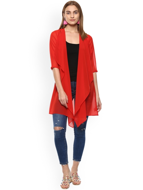 

ROVING MODE Red Solid Open Front Shrug