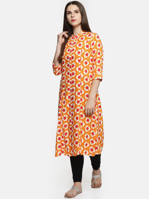 

RANGMANCH BY PANTALOONS Women Orange Printed A-Line Kurta