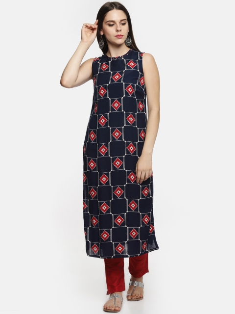 

RANGMANCH BY PANTALOONS Women Blue Printed Straight Kurta