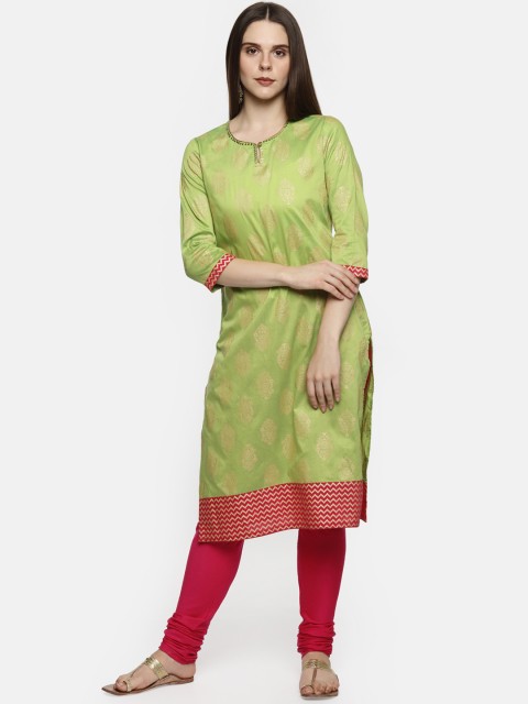 

RANGMANCH BY PANTALOONS Women Green Printed Straight Kurta