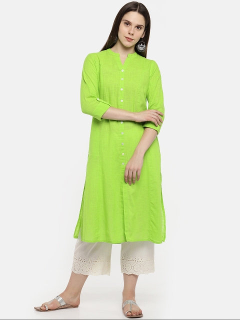 

RANGMANCH BY PANTALOONS Women Lime Green Solid Straight Kurta