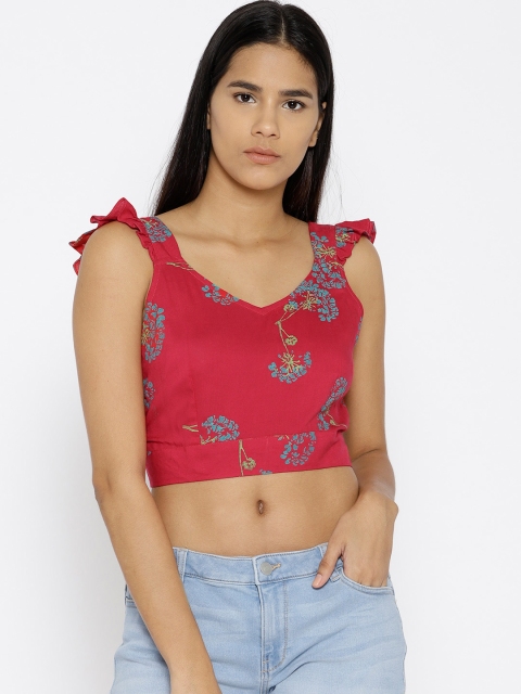 

MABISH by Sonal Jain Women Magenta Printed Crop Styled Back Top
