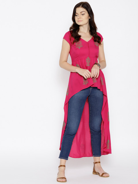 

MABISH by Sonal Jain Women Magenta Block Print High-Low Top