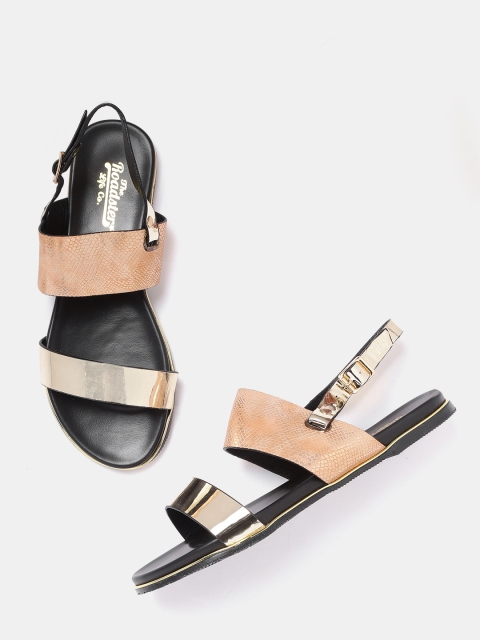 

Roadster Women Gold-Toned & Peach-Coloured Colourblocked Open Toe Flats