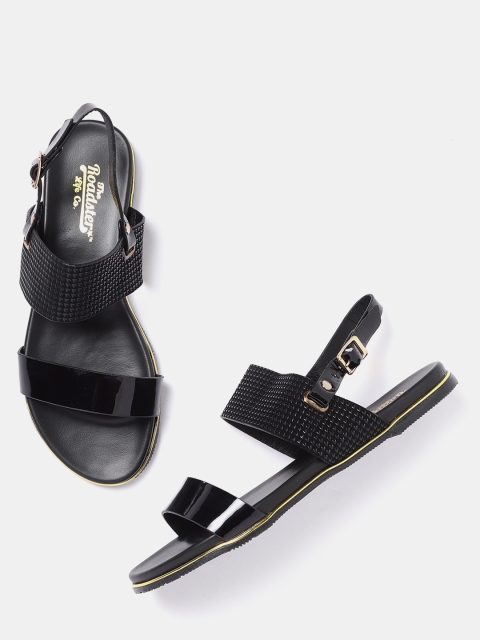 

Roadster Women Black Textured Open Toe Flats