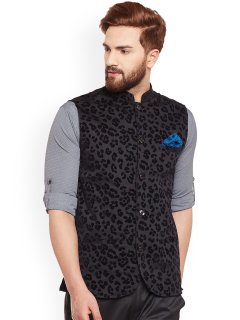 

Even Men Black Woven Nehru Jacket