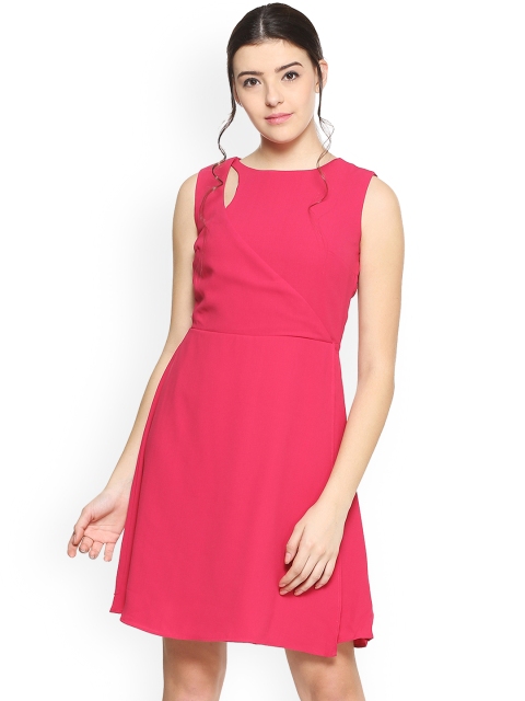 

Allen Solly Woman Pink Solid Jacquard Weave Fit and Flare Dress