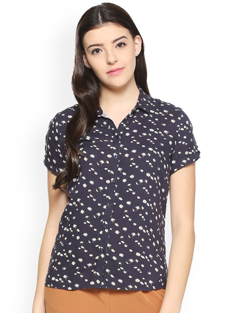 

Allen Solly Woman Navy Blue Regular Fit Printed Casual Shirt