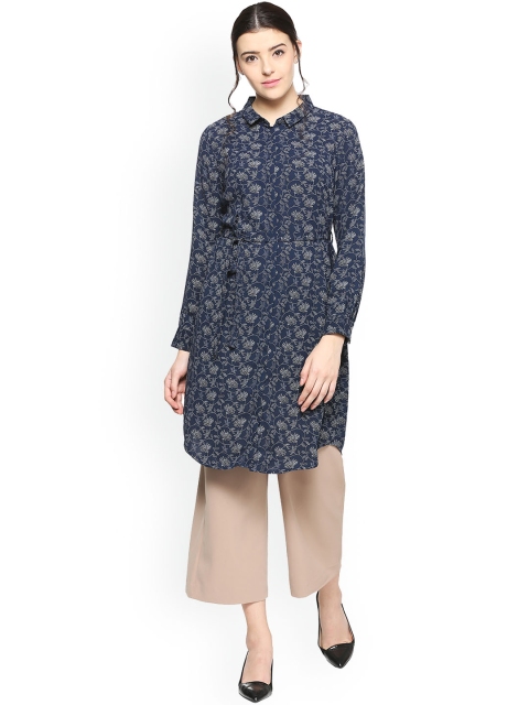 

Allen Solly Woman Navy Blue & White Printed Tunic