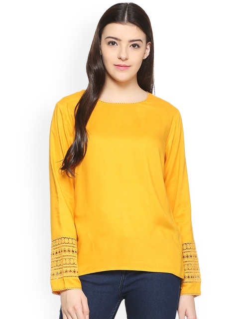 

Allen Solly Woman Mustard Yellow Solid A-Line Top