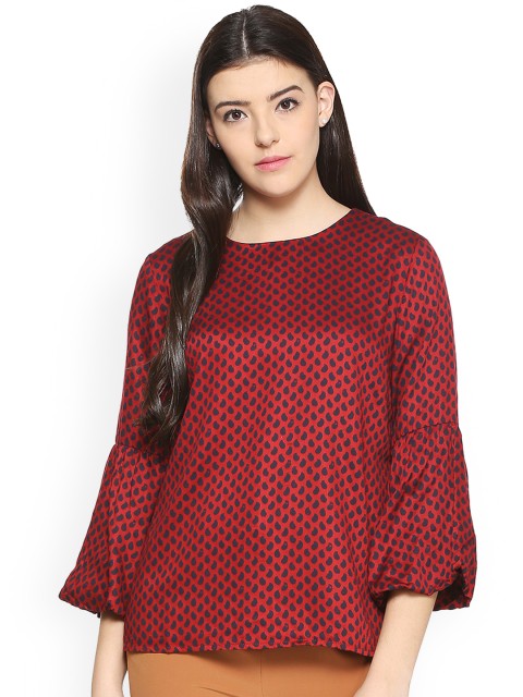 

Allen Solly Woman Maroon & Navy Blue Printed A-Line Top