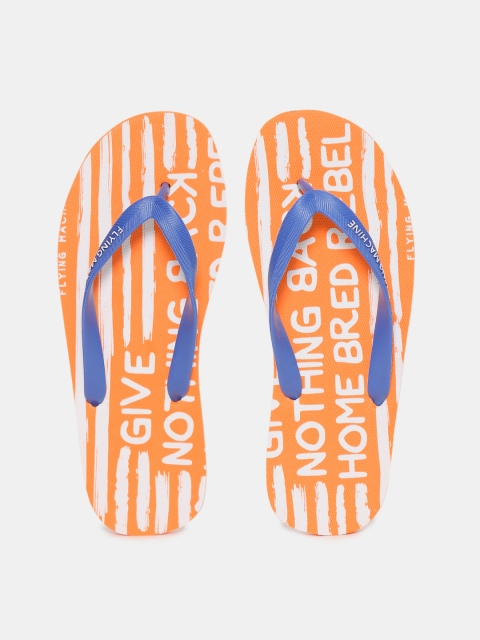 

Flying Machine Men Orange & White Striped With Typography Printed Thong Flip-Flops