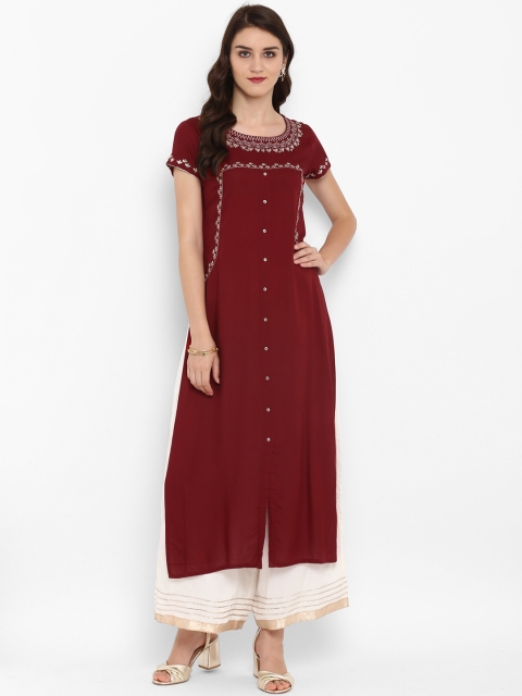 

Varanga Women Maroon & White Embroidered Kurta with Palazzos