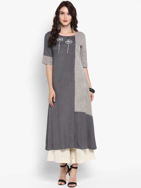 

Varanga Women Grey & Off-White Striped Kurta with Palazzos