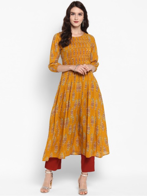 

Varanga Women Mustard Yellow & Maroon Printed Kurta with Trousers
