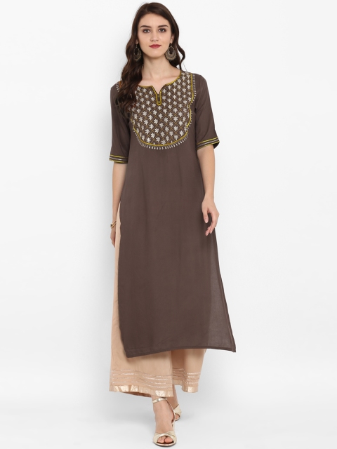 

Varanga Women Brown & Beige Embroidered Kurta with Palazzos