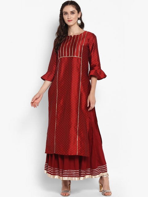 

Varanga Women Maroon Self Design Kurta with Palazzos