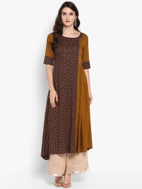 

Varanga Women Olive Green & Beige Printed Kurta with Palazzos