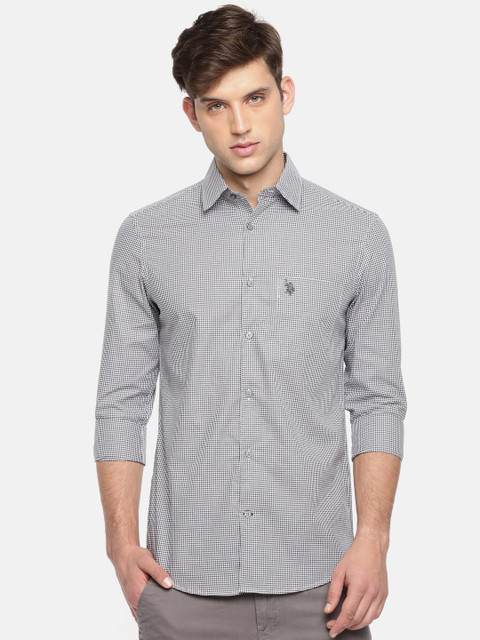 

U.S. Polo Assn. Denim Co. Men Black & White Tailored Fit Checked Casual Shirt