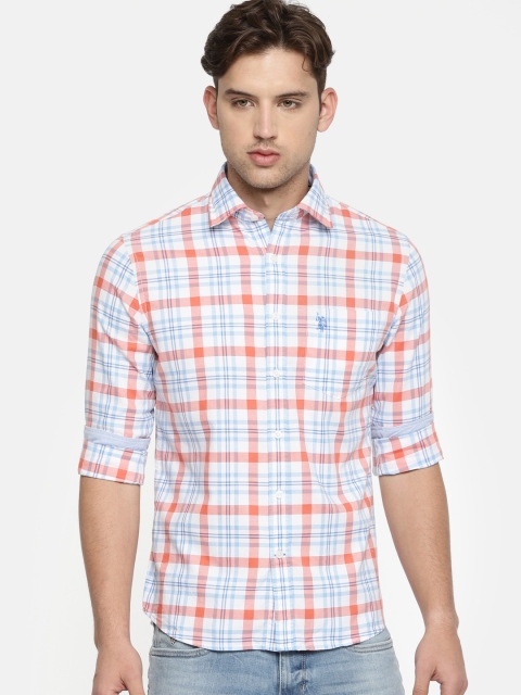 

U.S. Polo Assn. Denim Co. Men White & Blue Tailored Fit Checked Casual Shirt