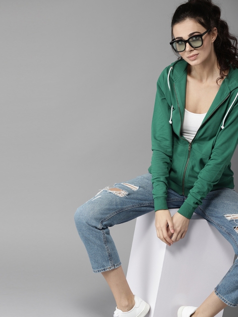 

Moda Rapido Women Green Solid Hooded Sweatshirt