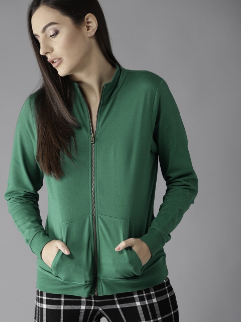 

HERE&NOW Women Green Solid Sweatshirt