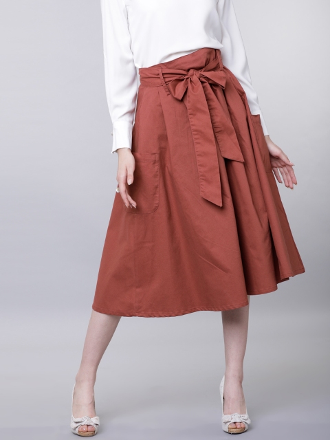 

Tokyo Talkies Rust midi Denim Pure Cotton Skirt