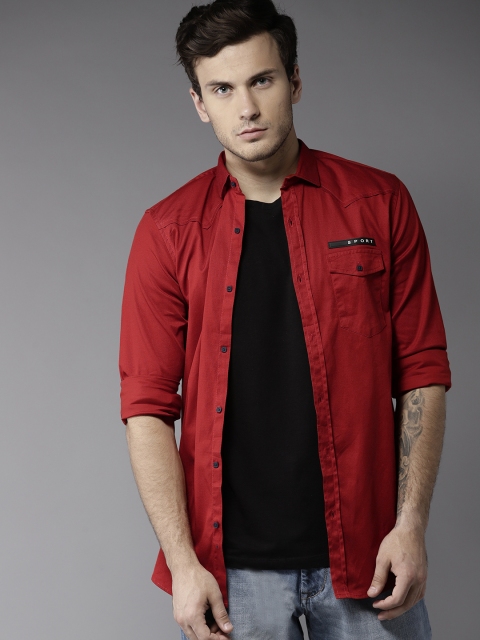 

DENNISON Men Red Slim Fit Solid Casual Shirt