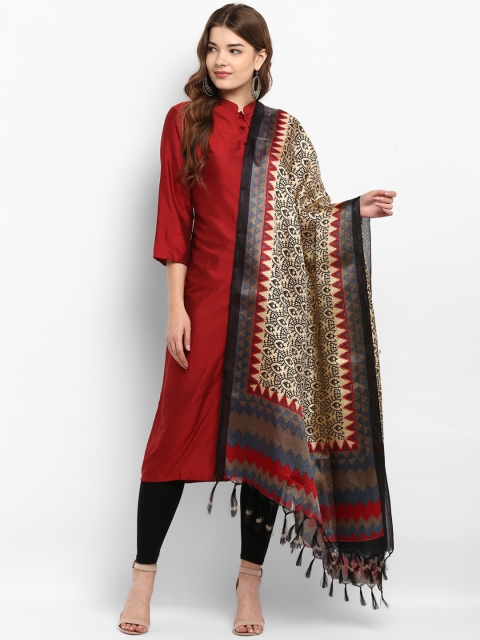 

Saree mall Cream-Coloured & Grey Printed Dupatta