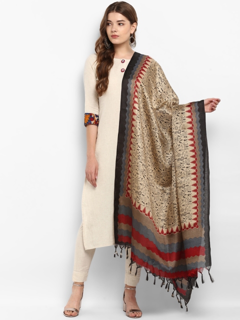 

Saree mall Cream-Coloured & Grey Printed Dupatta