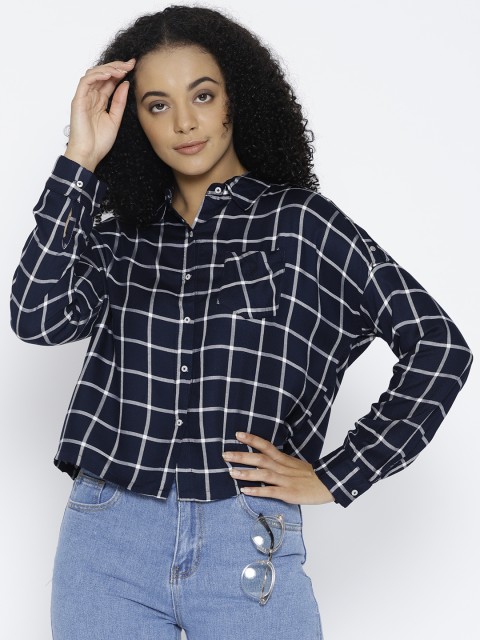 

Lee Cooper Women Navy Blue Regular Fit Checked Casual Shirt