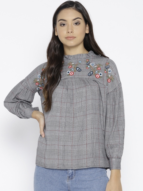

Lee Cooper Women Black & White Checked Top