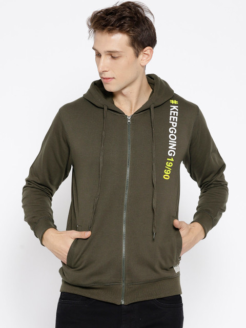 

Duke Stardust Men Olive Green Solid Hooded Sweatshirt