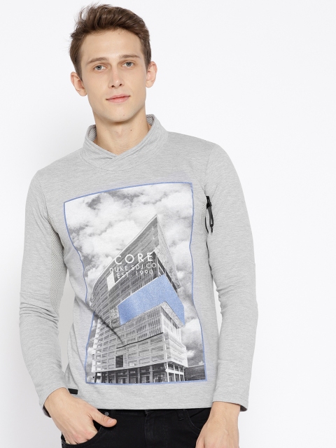 

Duke Men Grey Melange Printed Sweatshirt