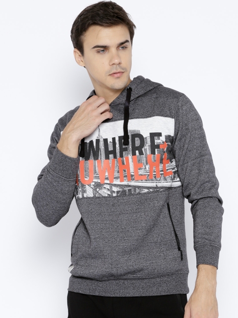 

Duke Stardust Men Charcoal Grey Printed Hooded Sweatshirt