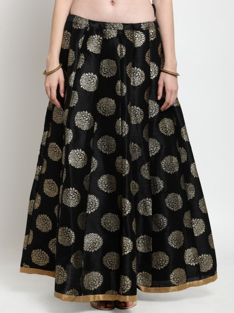 

Castle Black Printed Raw Silk Long Skirt