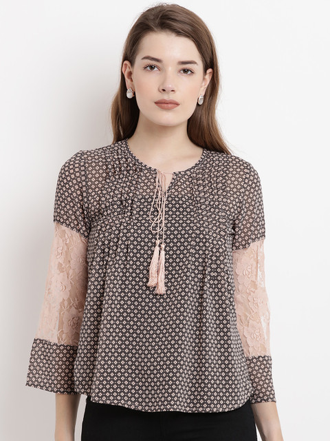 

Abiti Bella Women Grey & Pink Printed A-Line Top