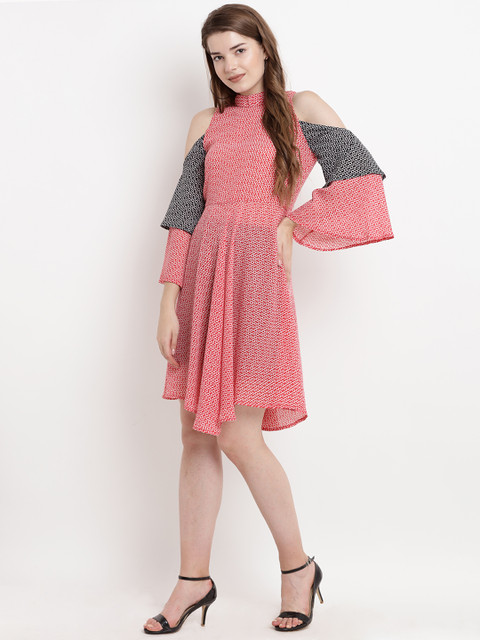 

Abiti Bella Women Red & White Printed Fit and Flare Dress