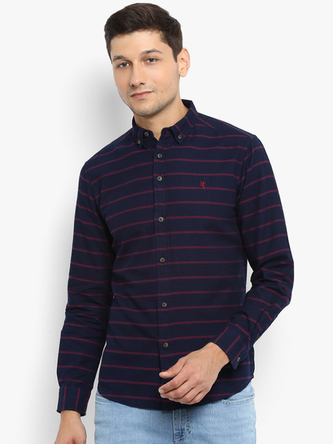 

Red Tape Men Navy Blue & Maroon Regular Fit Striped Casual Shirt