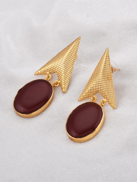 

Tistabene Maroon Gold-Plated Geometric Drop Earrings
