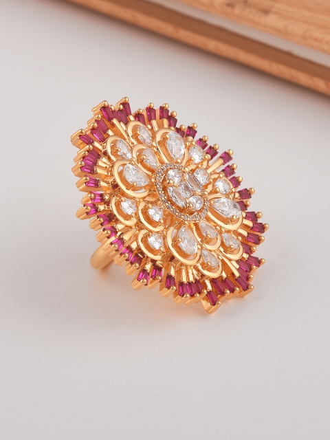 

Tistabene Women Gold-Plated & Pink Stone Finger Ring