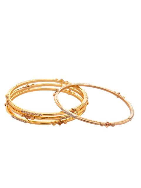 

Rubans Set of 4 Gold-Toned Handcrafted Bangles with CZ Stones