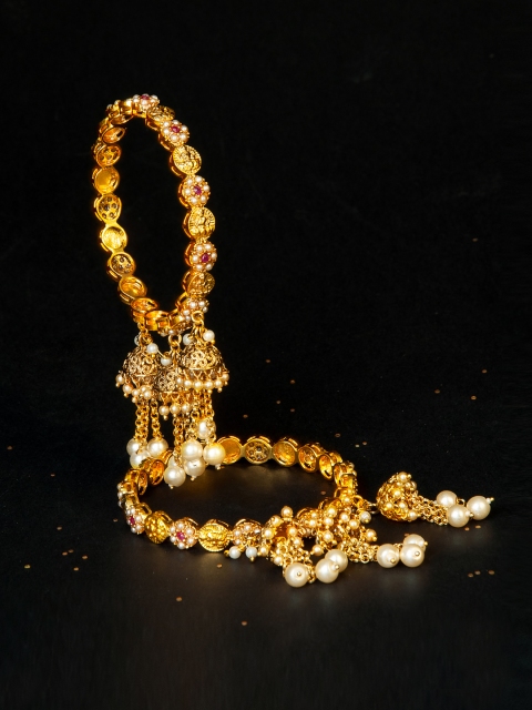 

Rubans Set of 2 Gold-Plated CZ-Studded Handcrafted Bangles