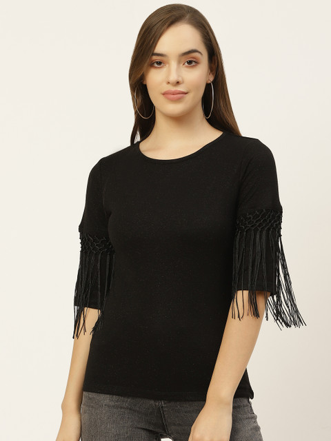 

Lee Cooper Black Fringed Regular Top