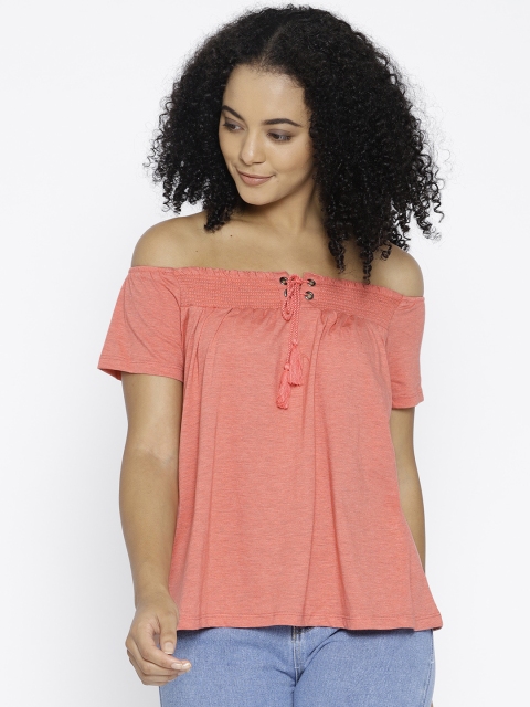 

Lee Cooper Women Coral Orange Solid Bardot Top