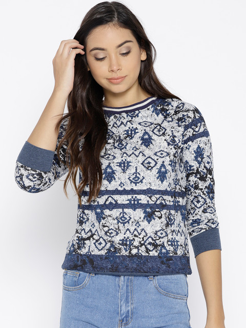 

Lee Cooper Women Blue & Off-White Printed Sweatshirt