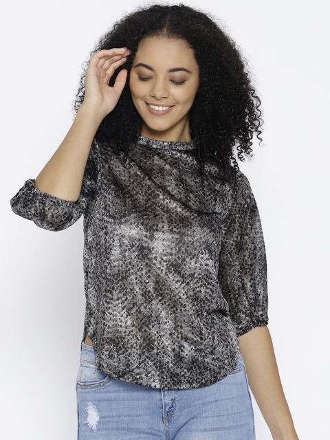 

Lee Cooper Women Charcoal Grey & Black Printed Top