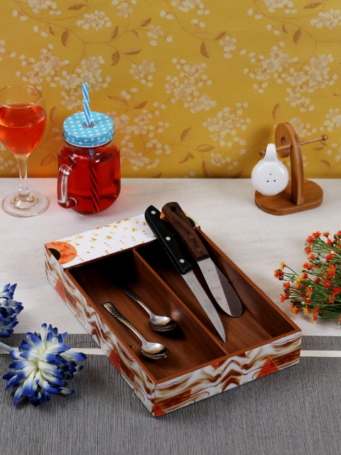 

RANGRAGE White and Brown Handcrafted Wood Cutlery Holder